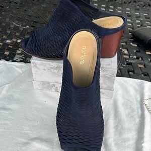 Nurture Wrenna Women's Suede Laser Cut Slip On Block Heel Mule Size 10M